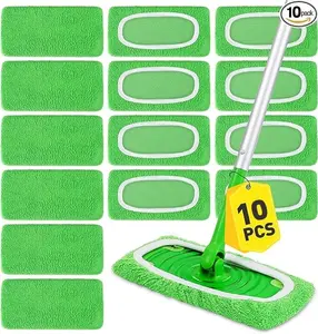 10 Pack Reusable Microfiber Mop Pads Replacement Compatible with Swiffer Sweeper, Machine Washable Mop Pads Refills for Wet & Dry Floor Cleaning, Mopping Cloths Fits Hardwood, Marble, Tile & Laminate