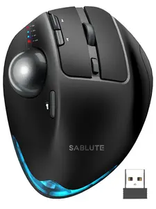 MAM1 Pro Wireless Trackball Mouse, Ergonomic Bluetooth Rechargeable Computer Mouse, Backlit Rollerball Thumb mice with 5 Level DPI, Adjustable Angle, 3 Devices Connection for PC, Windows