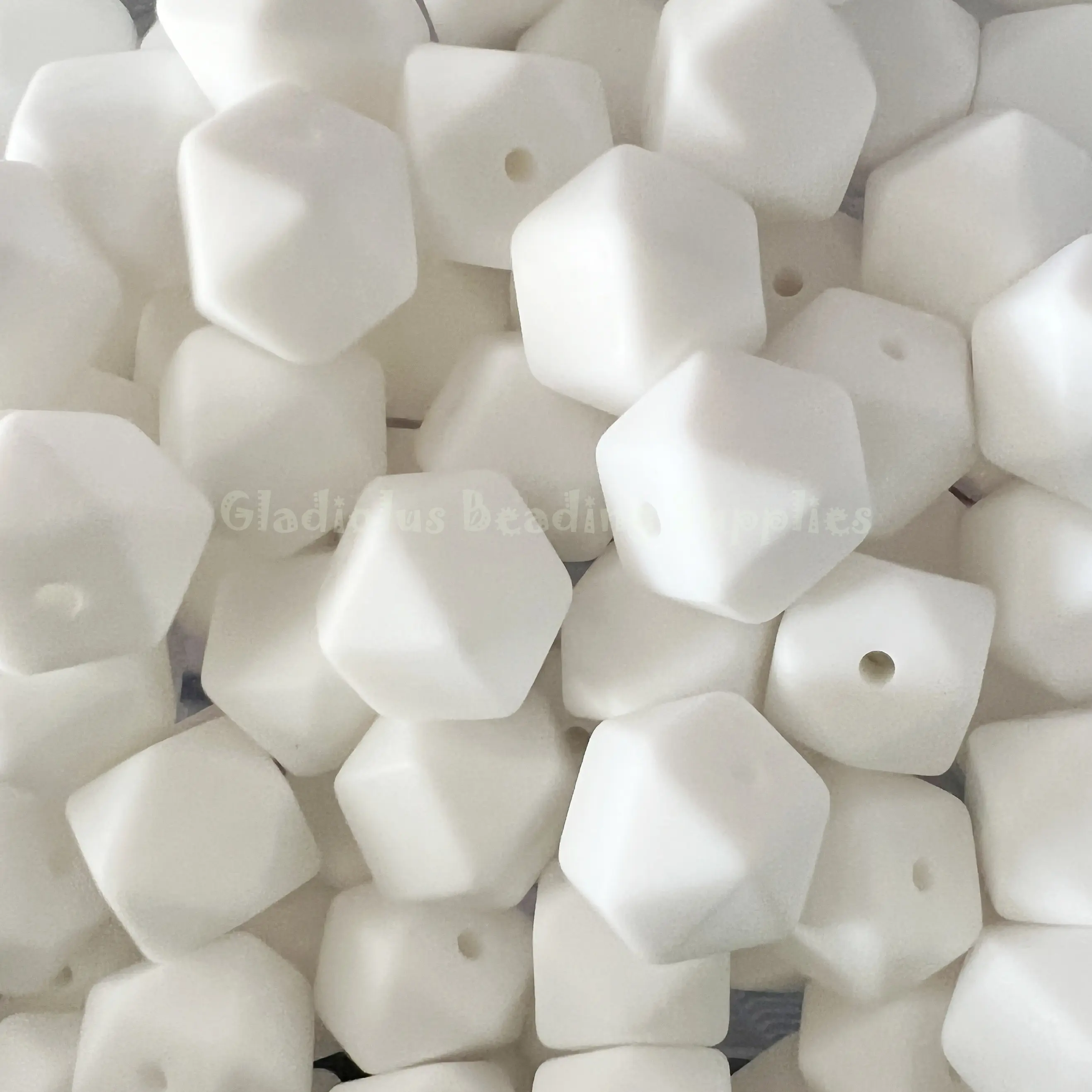 14mm White Hexagon Silicone Bead - Loose - Crafting Supplies - Beading Supplies