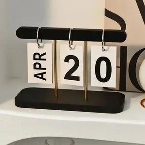 Nordic Style Luxury Flip Page Calendar Design Display Desk Ornament, Home Living Room Entryway Office Desktop Wine Cabinet Decoration