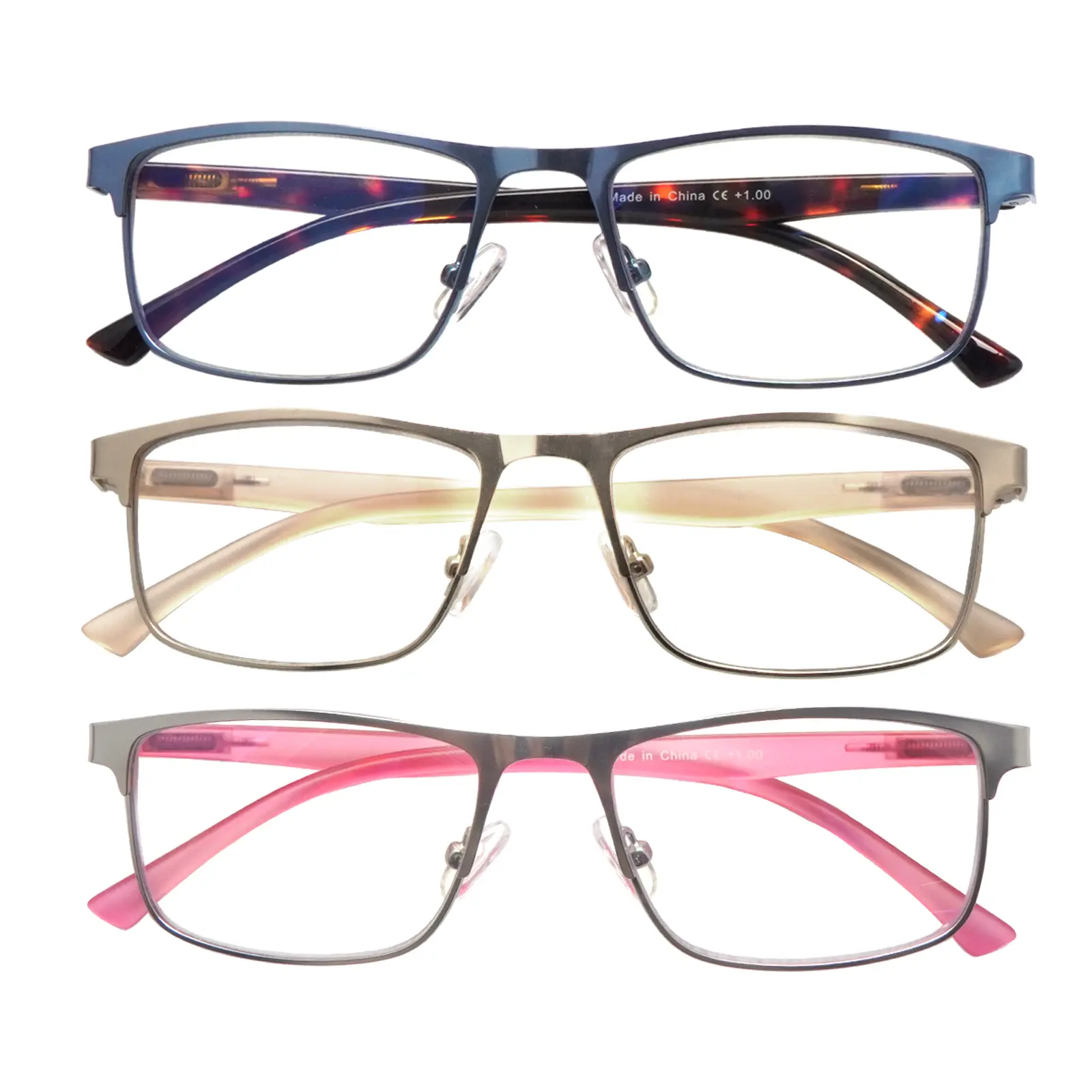 Stylish 3-packs metal blue light-blocking reading glasses for women ,featuring spring hinges and premium blue light-blocking lenses, ideal for daily commuting, computer work, and more