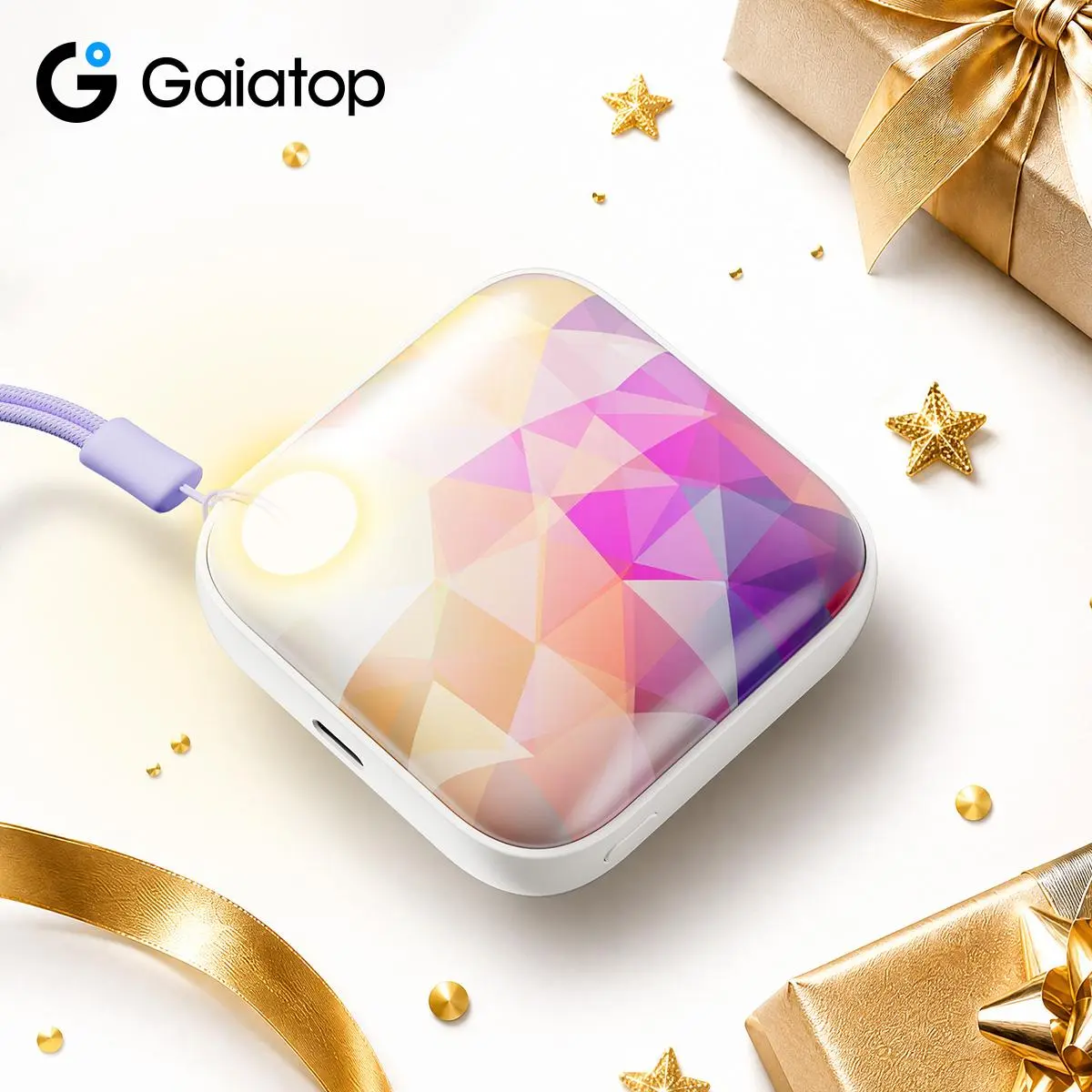 Gaiatop Palm Size Reusable USB-C Electric Portable Hand Warmer - Rechargeable, 3-Temp Modes, Flashlight, Wrist Strap, USB-C Charge, Pocket Heater for Outdoor Activities, Commuting, Holiday/Birthday Gift for Adults, Cold Weather