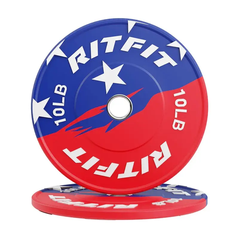 RITFIT 2-Inch Olympic Bumper Plates - Patriotic Color Cylindrical Muscle Strengthening Weight Plates, Rubber Home Workout Equipment for Home & Gym Weight Training, Weight Plate Plates