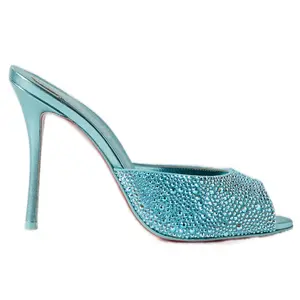 Christian Louboutin Me Dolly Strass 100 Bermuda Blue Crystal Backless Sandal Mule Heel Pump