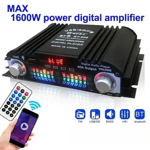 1600W Peak Power HiFi Audio Amplifier Digital 4 Channel Bluetooth FM Radio USB SD Card with Remote Control	