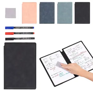 A5 Reusable Whiteboard Notebook, Portable Dry Erase Writing Board with PU Cover, Double-Sided Erasable Notepad for Math Drawing Notes To-Do List Planning, Includes 3 Markers & Wipe Cloth