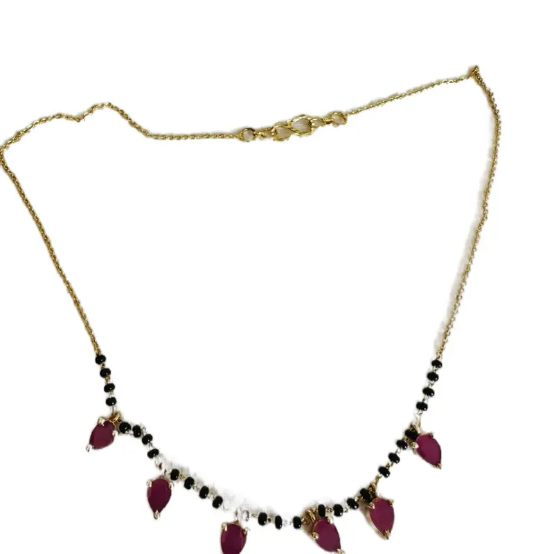 Gold Plating Mangalsutra Necklace with Red and Black Beads Jewelry Accessory