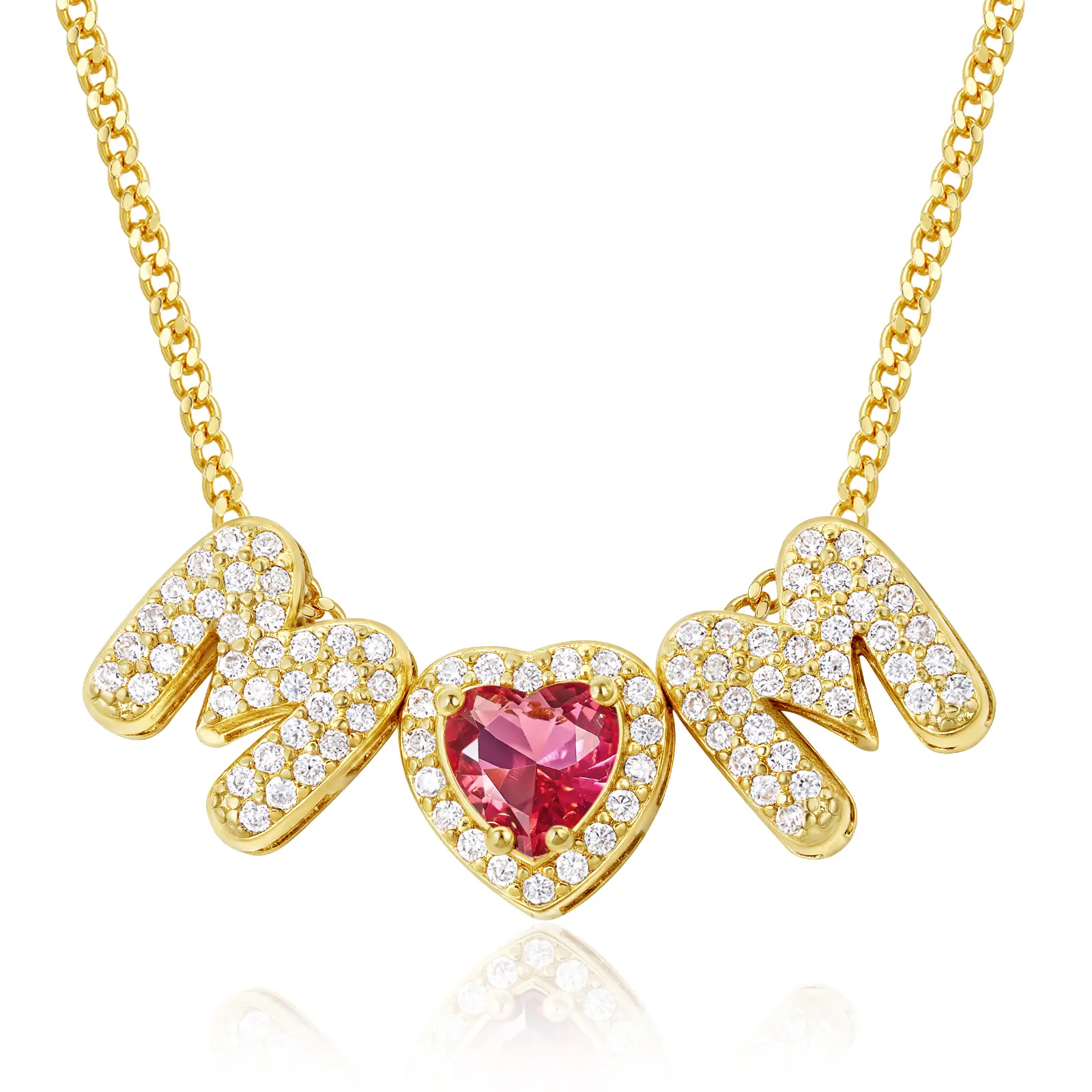 KissYan Mama Necklace for Women, 14K Gold Plated Heart Birthstones Bubble Pendant Necklaces For Mom Wife Dainty Jewelry Gifts For Mom For Mother's Day Birthday Mothers Day Gift Ideas