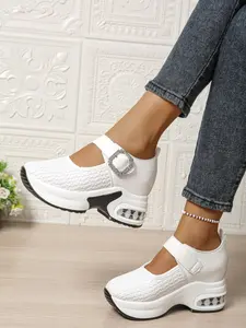 Women's Mary Jane Chunky Heel Shoes, Rhinestone Buckle, Breathable Textile, Casual All Season Footwear, Commuter Versatile