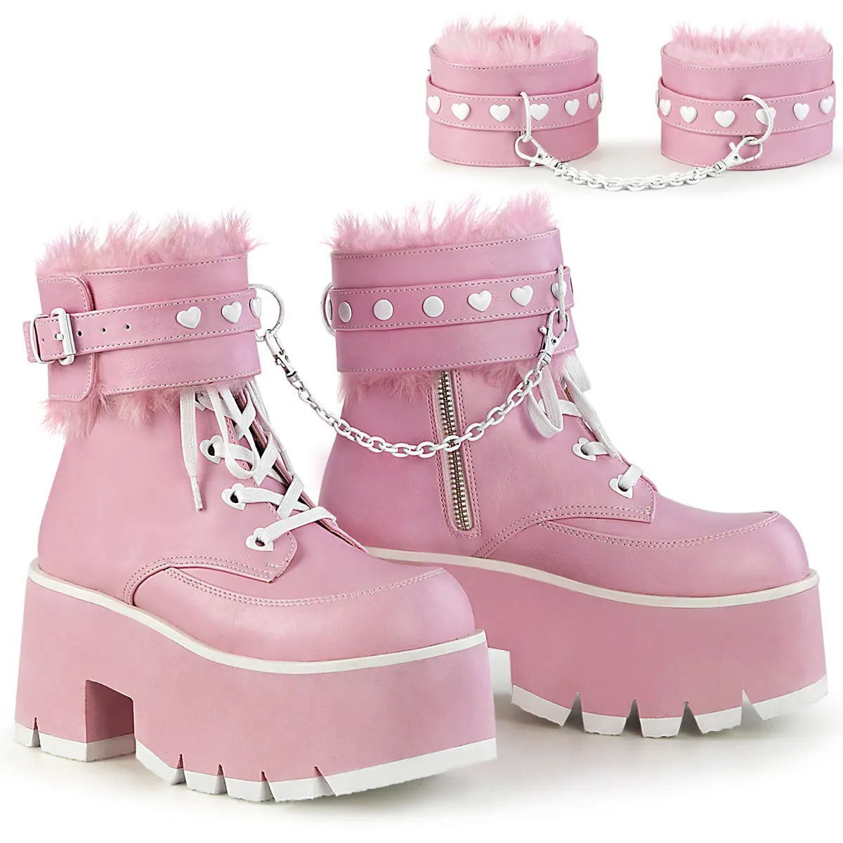 Demonia Ashes-57 Baby Pink Vegan Leather Ankle Boots