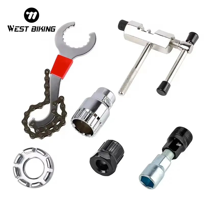 WEST BIKING Bicycle Cycling Extractor Freewheel Remover Tool Spoke Wench Bike Chain Brake Bottom Bracket Removal Tool 6 Wrench Tool Set Bicycle Repair Tools Bicycle Maintenance Kit