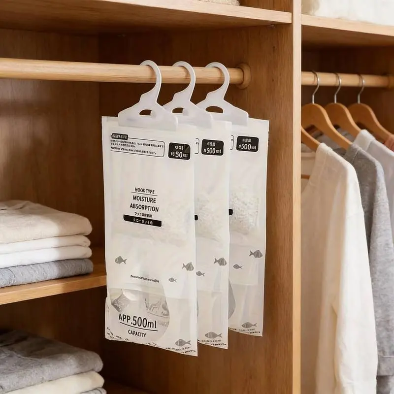 Large Dehumidifier Bags Set of 6, 500ML Moisture Absorber for Clothes, Non-Electric Closet & Home Humidity Control, No Power Needed, Moisture Absorbers for Storage