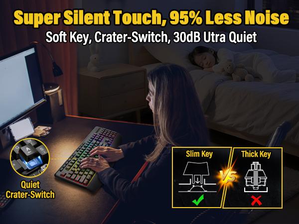 E-YOOSO Tri-Mode Wireless Mechanical Feel Keyboard - 104 Keys Full-Size Silent Quiet Keys - 8 RGB Backlit - BT5.0/2.4G/Wired - Ergonomic Palm Rest for Windows, Mac, Laptop, PS5, Xbox