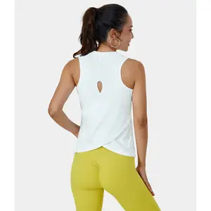 Halara Cut Out Crossover Hem Solid Yoga Tank Top Activewear Fitness Workout Vest