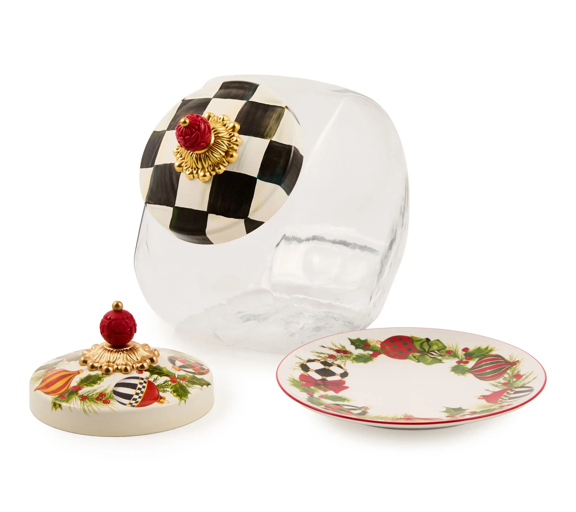 MacKenzie- Childs Cookie Jar Lid and Plate Set