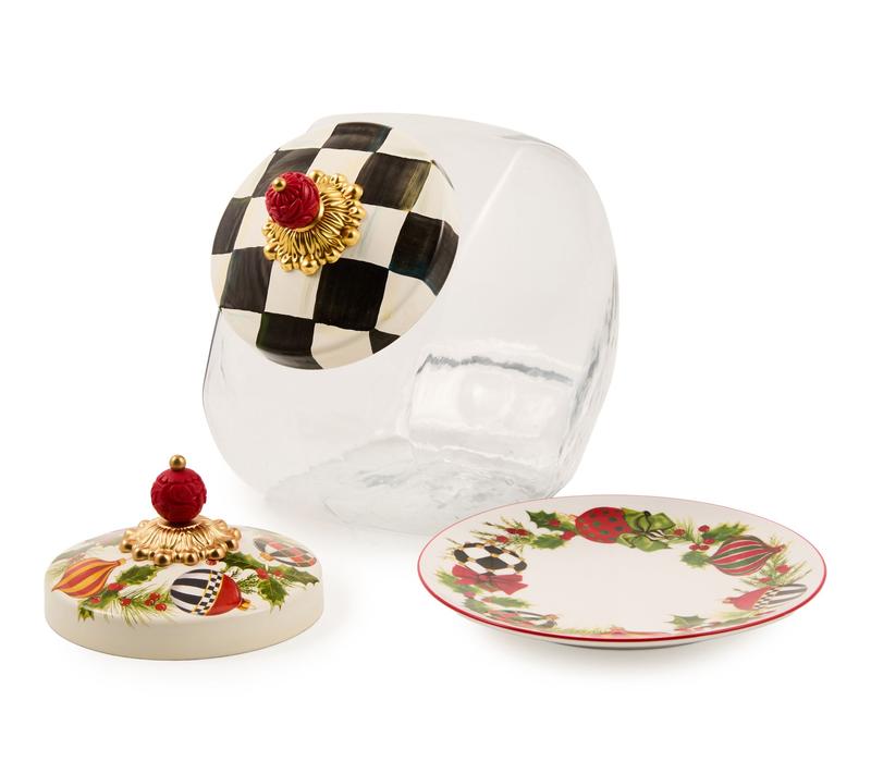 MacKenzie- Childs Cookie Jar Lid and Plate Set