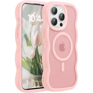 Magnetic for iPhone 16 Pro Max Case, Compatible with Magsafe Wavy Frame Cute Translucent Matte Hard Back Silicone Bumper Shockproof Phone Case for iPhone 16 Pro Max Women Girls, Pink