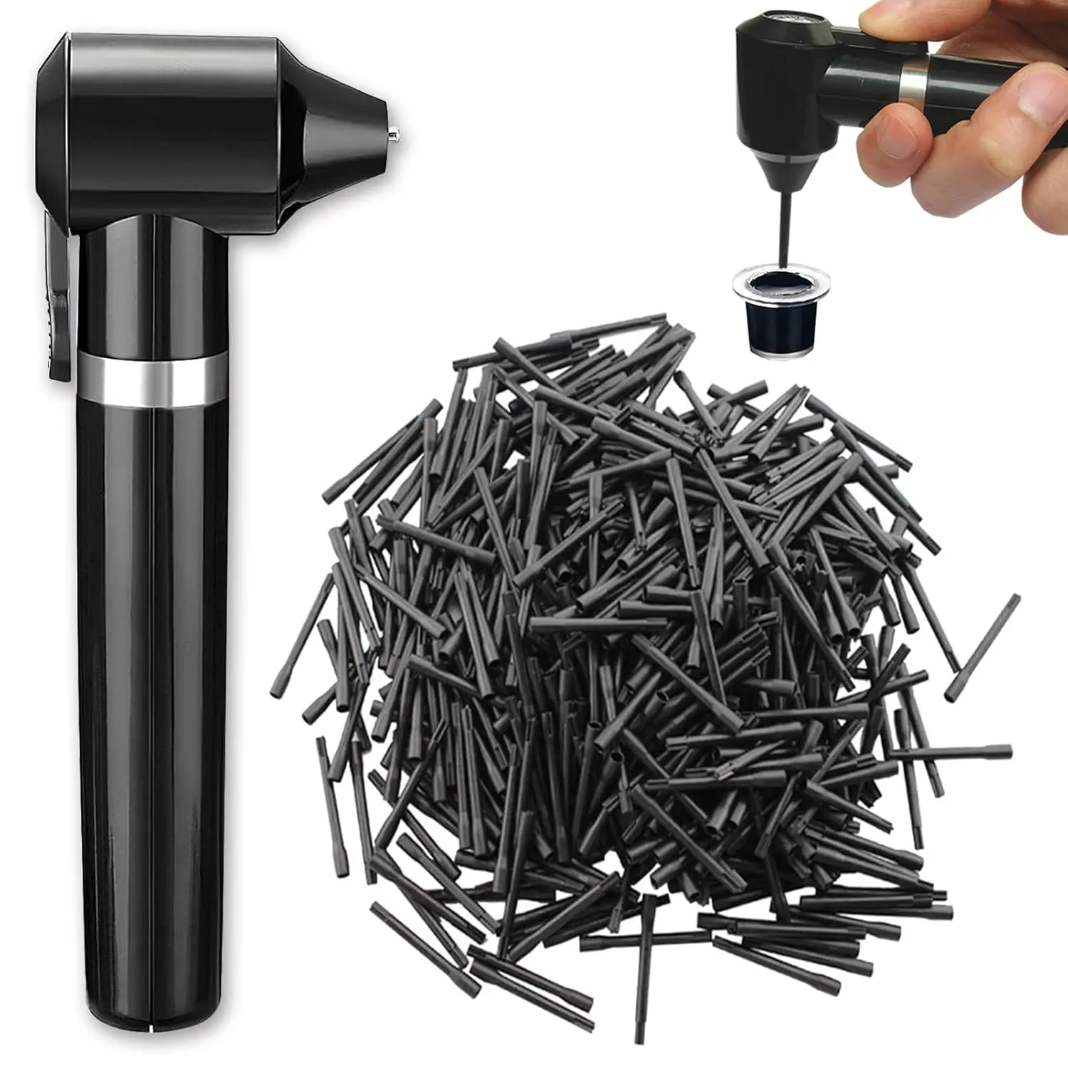 Black Electric Ink Pigment Mixer Kit Set, Anti-Frizz Color Mixing Tool with 100 Mixing Sticks for Tattoo & Beauty Personal Care Supplies, Ink Mixer