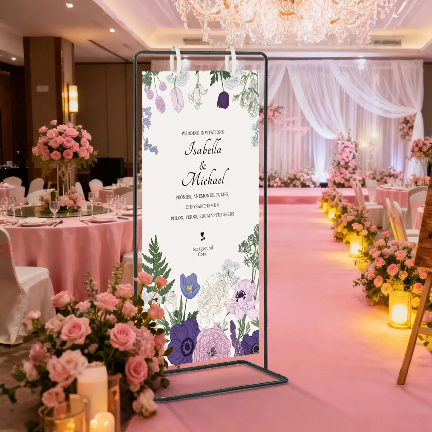 VINCIGANT Wedding Welcome Sign Stand, 68.9" Black Wedding Sign Holder for Seating Charts Weddings Birthdays Party,Bridal Shower,Anniversary Ceremony Event Decor