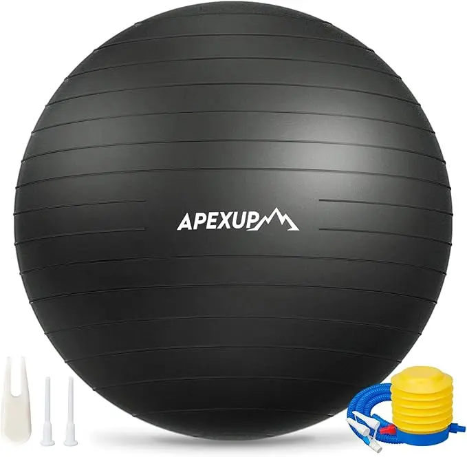 Anti-Burst Exercise Yoga Ball with Pump, Anti-Slip Stability Ball for Fitness, Balance, Core Training, Pregnancy & Home Gym, 5 Sizes, Unisex, Pvc Plastic