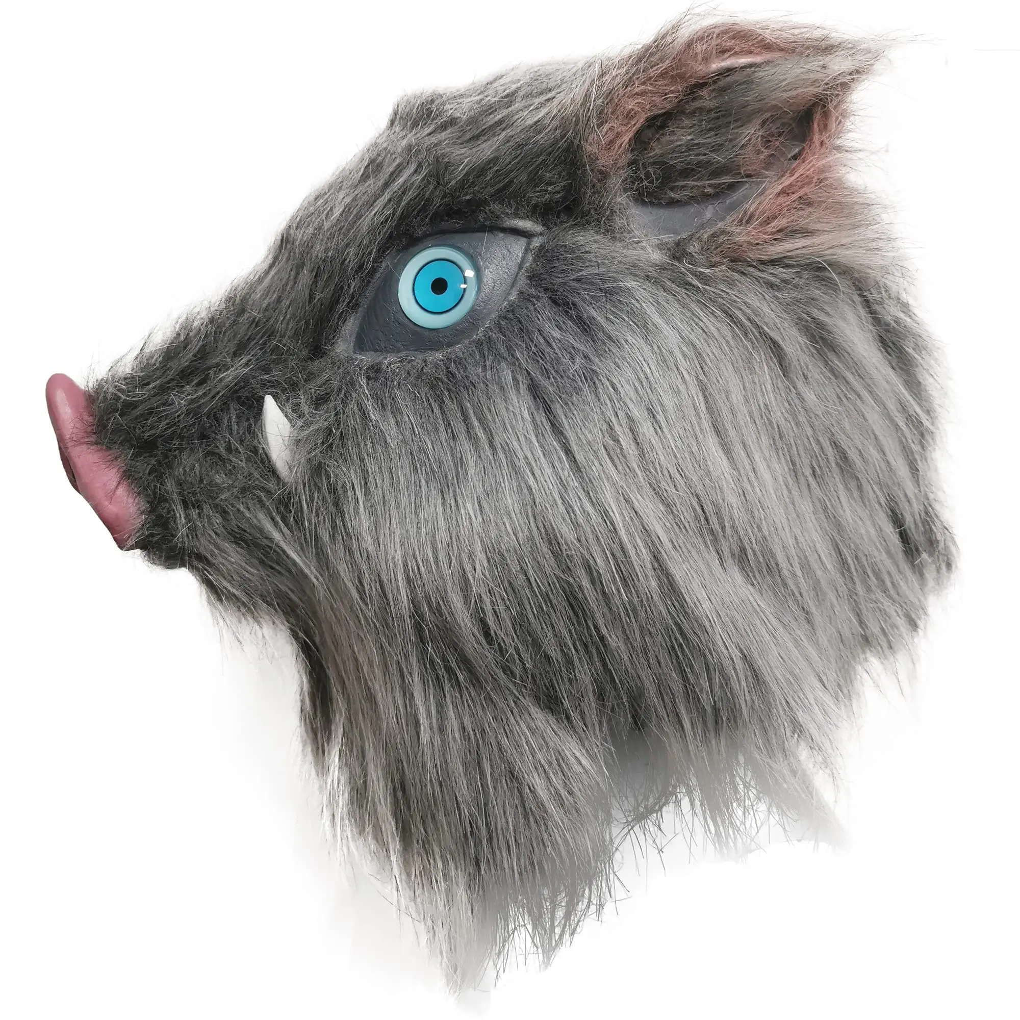 Hashibira Inosuke Realistic Latex Animal Character Mask, Grey Anime Cosplay Boar Helmet, Halloween Party Fancy Dress Costume Props & Accessories, Realistic Masks