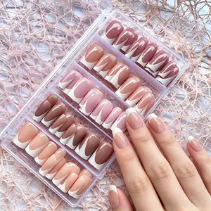 Dfsfs140pcs/120pcs Square French Wearable Nails, Detachable Pre-Made Short Square Nail Tips, Fake Nails Kit, Includes Jelly Glue and Nail File