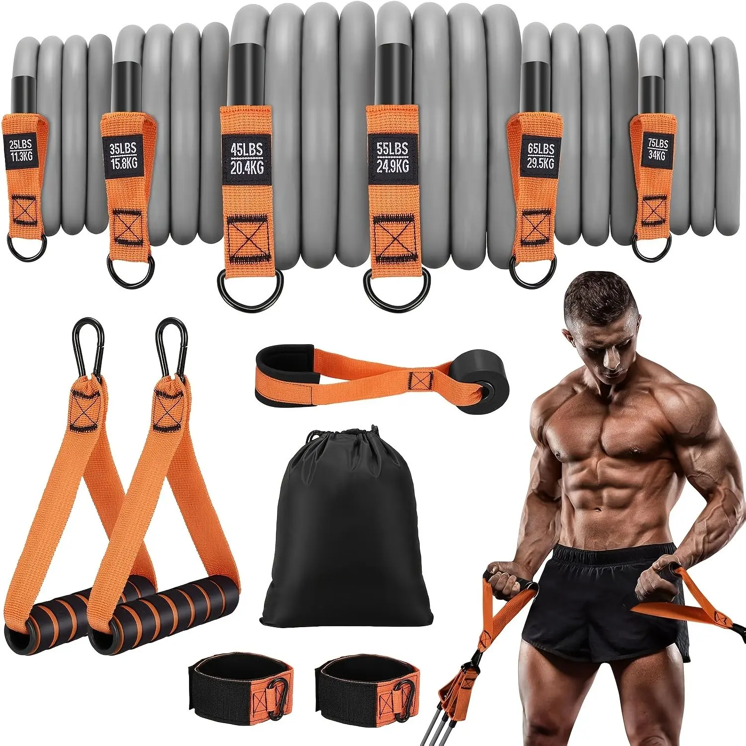 Heavy-Duty Resistance Bands Set, 300LBS Anti-Snap Premium Elastic Stretch Bands for Exercise with Ergonomic Handles, Door Anchor for Full Body Home Gym & Lower Body Workout, Durable Stretching Band