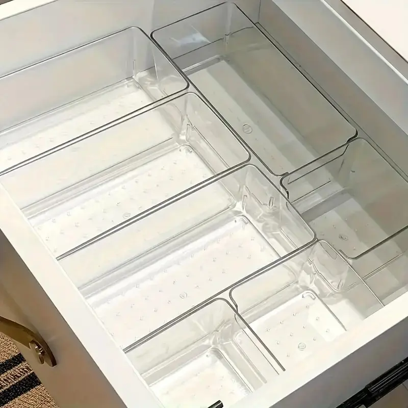 7pcs Clear Plastic Makeup Organizer Set for Countertop, Stackable Drawer Dividers for Cosmetics, Office Supplies, Desk Storage, Kitchen Pantry Storage, Durable Plastic Organizers, Makeup Organizer Drawers