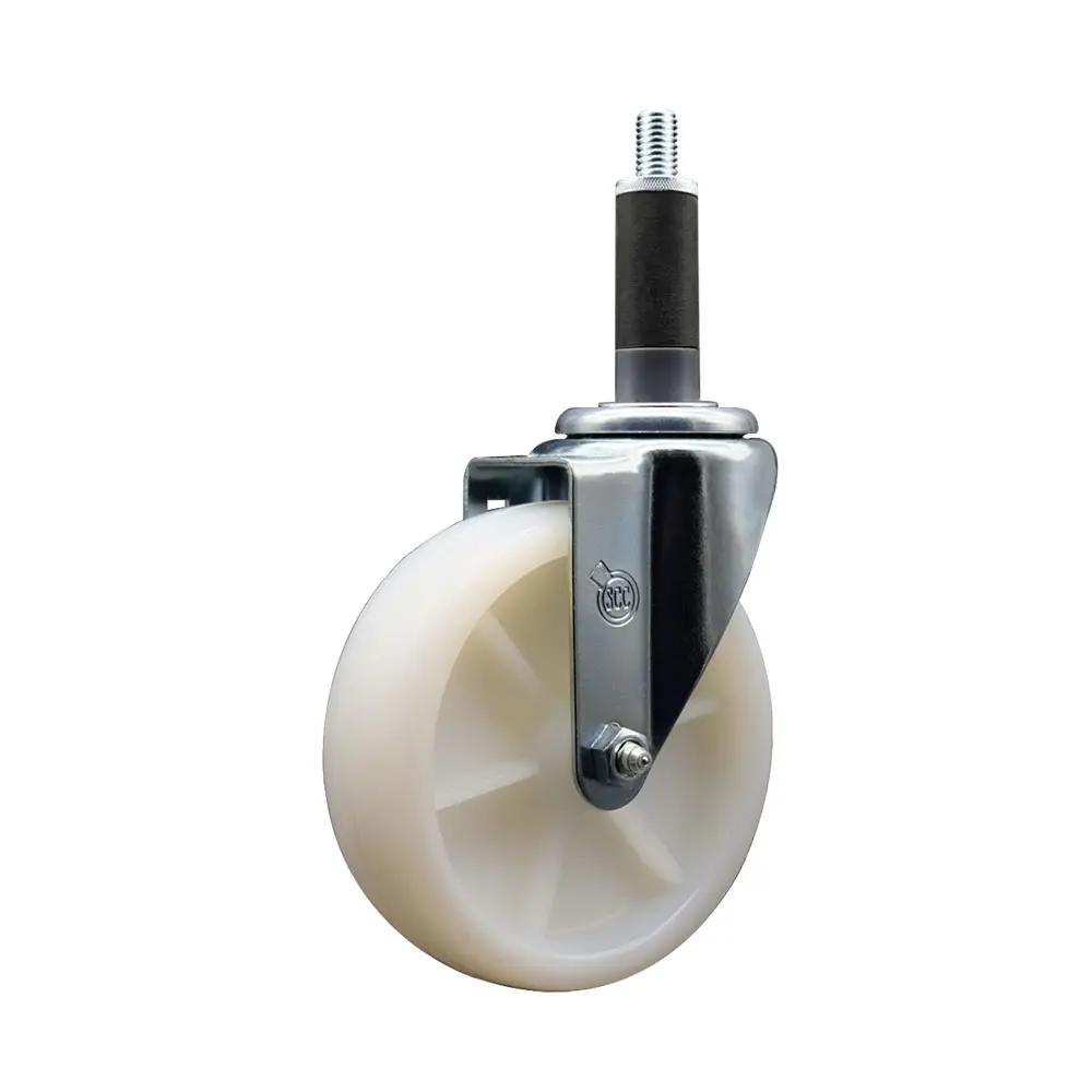 Service Caster SCC-EX20S514-NYS-1 Nylon Expanding Stem Swivel Casters - 5 in. White Nylon Wheel, 1 in. Stem Mount, Bright Zinc Plated Finish, 300lbs Capacity for Shop Projects