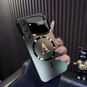 Suitable for [Galaxy S25 Fe] high-end MagSafe phone case🥰, Features a magnetic attachment function Luxury Gradient Metallic Bling Rhinestone 26 Initial 952