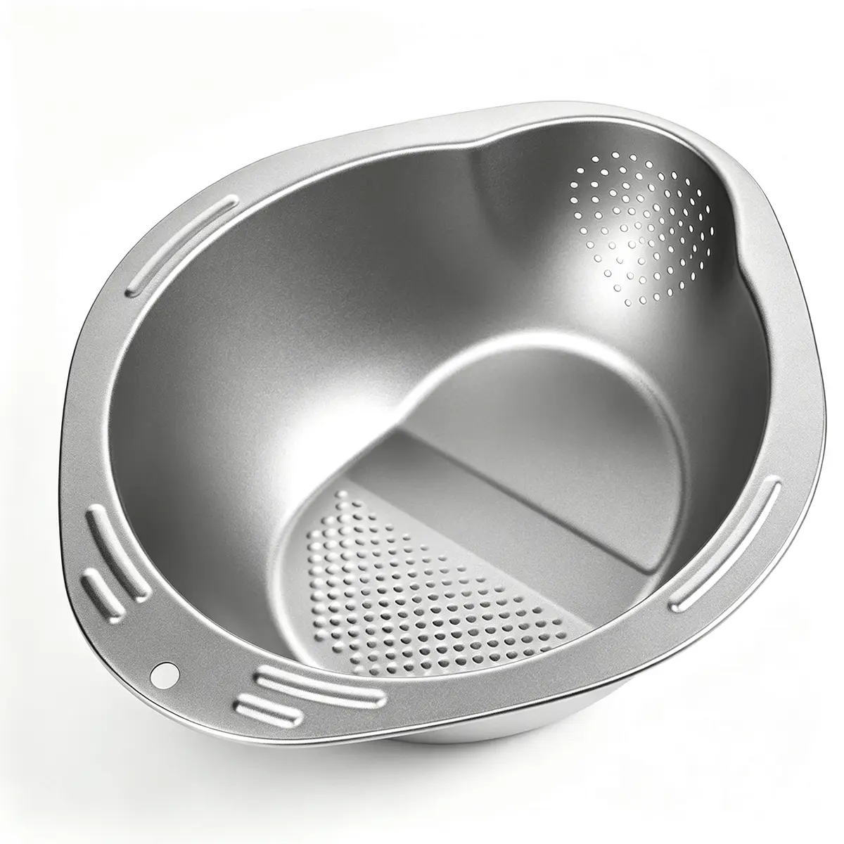 Stainless Steel Rice Washing Bowl with Handle - Slanted Draining Colander Utensil, Multi-Use Kitchen Strainer for Rice, Vegetables, Utensils