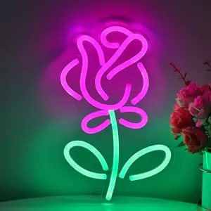 1pc Pink Rose Neon Light Sign - LED Wall-Mounted Glowing Flower  for Bedroom, Wedding, Salon, Cafe, Bar - Romantic Pink Glow Decor USB Powered Lamp
