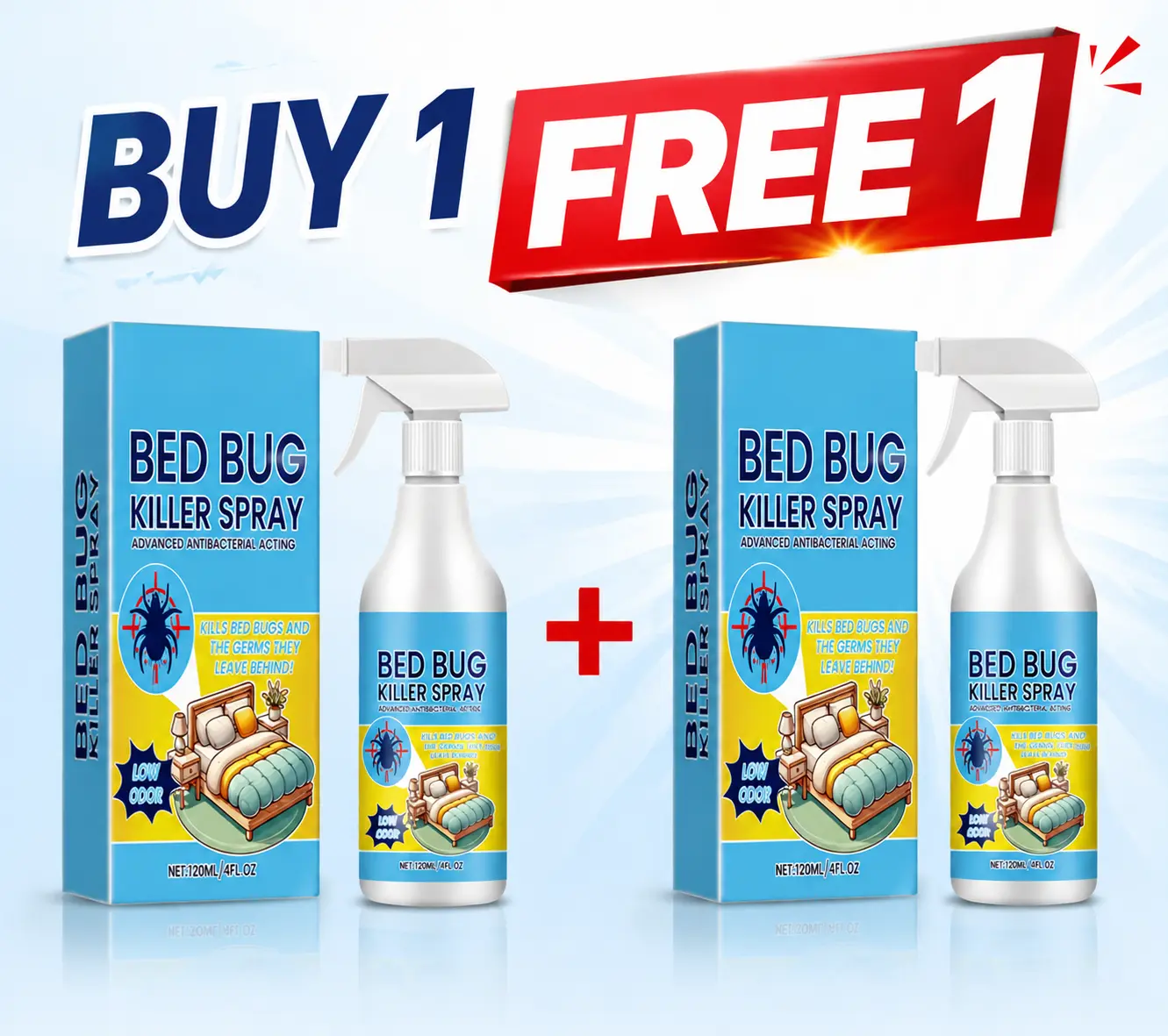 [Buy 1 Get 1 Free]Household Bed Bug Killer Spray| Advanced Antibacterial Action for Mattress, Bedroom and Dorm | Low Odor Fast-Acting Eco Pest Control Spray (120ml/4FL.OZ Each)