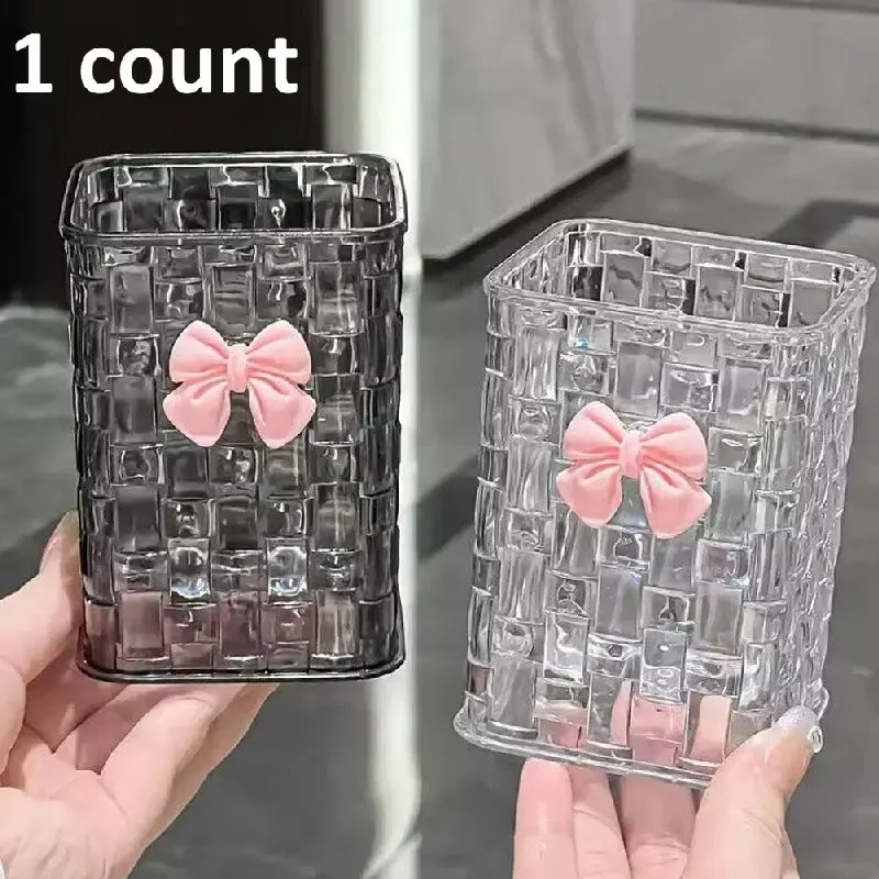 Transparent Acrylic Makeup Brush Holder, Cute Bow Pen Pot, Desktop Organizer, Desk Organizers, Modern Design Desk Accessories for Office School Home Use, Stationary Organizer Holder, Desktop Accessory