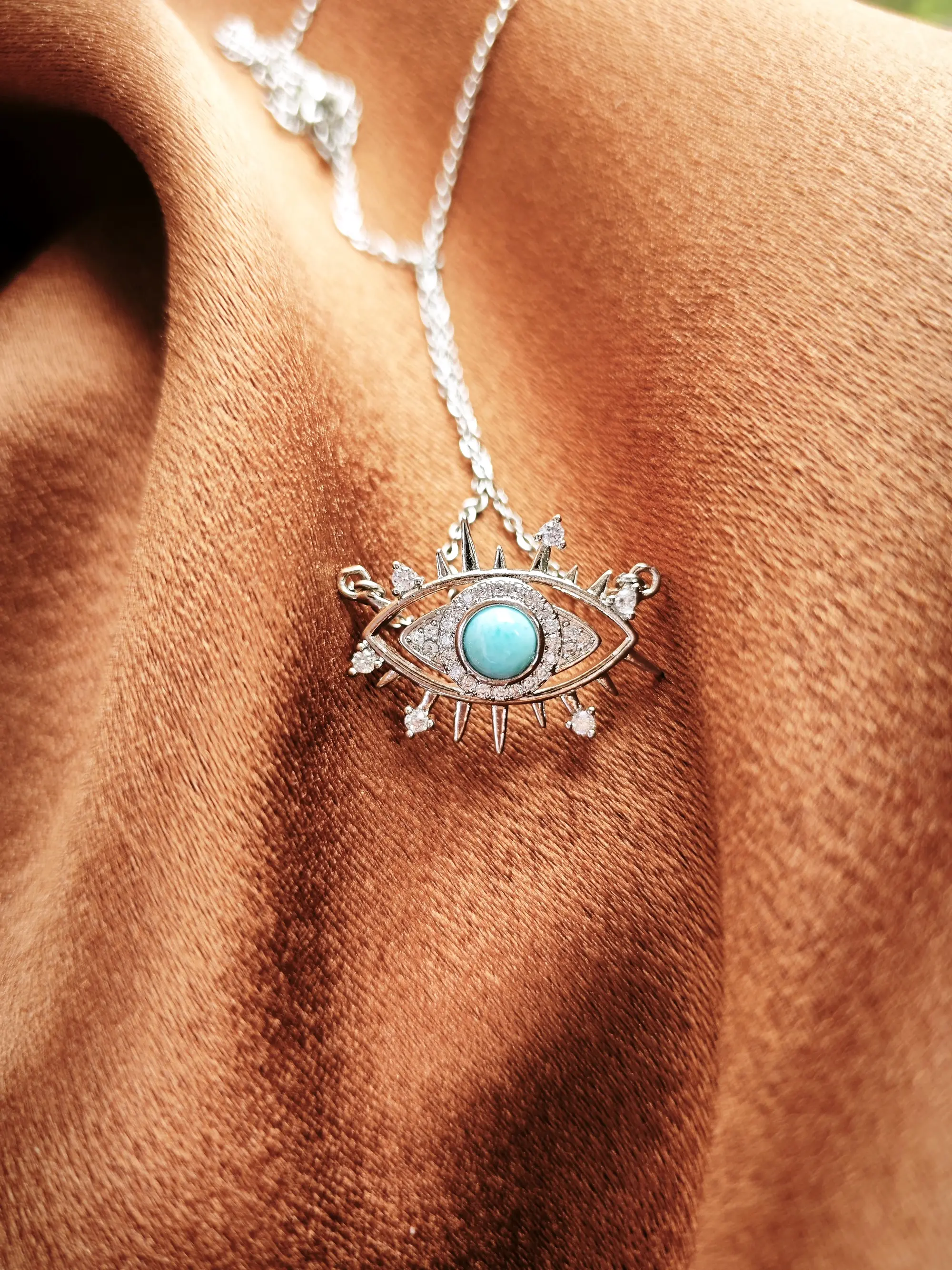 Aileen(11114)gc.Wear your peace and power: Larimar evil eye necklace