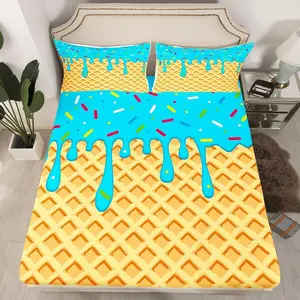 Baseball Cream Fitted Sheet with 1 Pillowcases Ice Cooling Bedding Room Decor Sweet Sport Bed Sheets Set 16" Deep Pocket Sport Party Blue Yellow Soft Microfiber