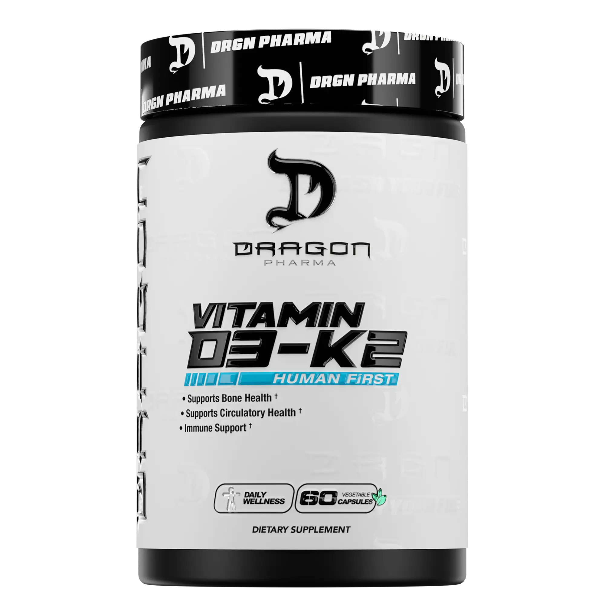 Dragon Pharma D3/K2 - 60 Capsules - 50mcg Vitamin D3 & 200mcg Vitamin K2 for Calcium Absorption & Strong Bones & Teeth - Essential Vitamins for Health