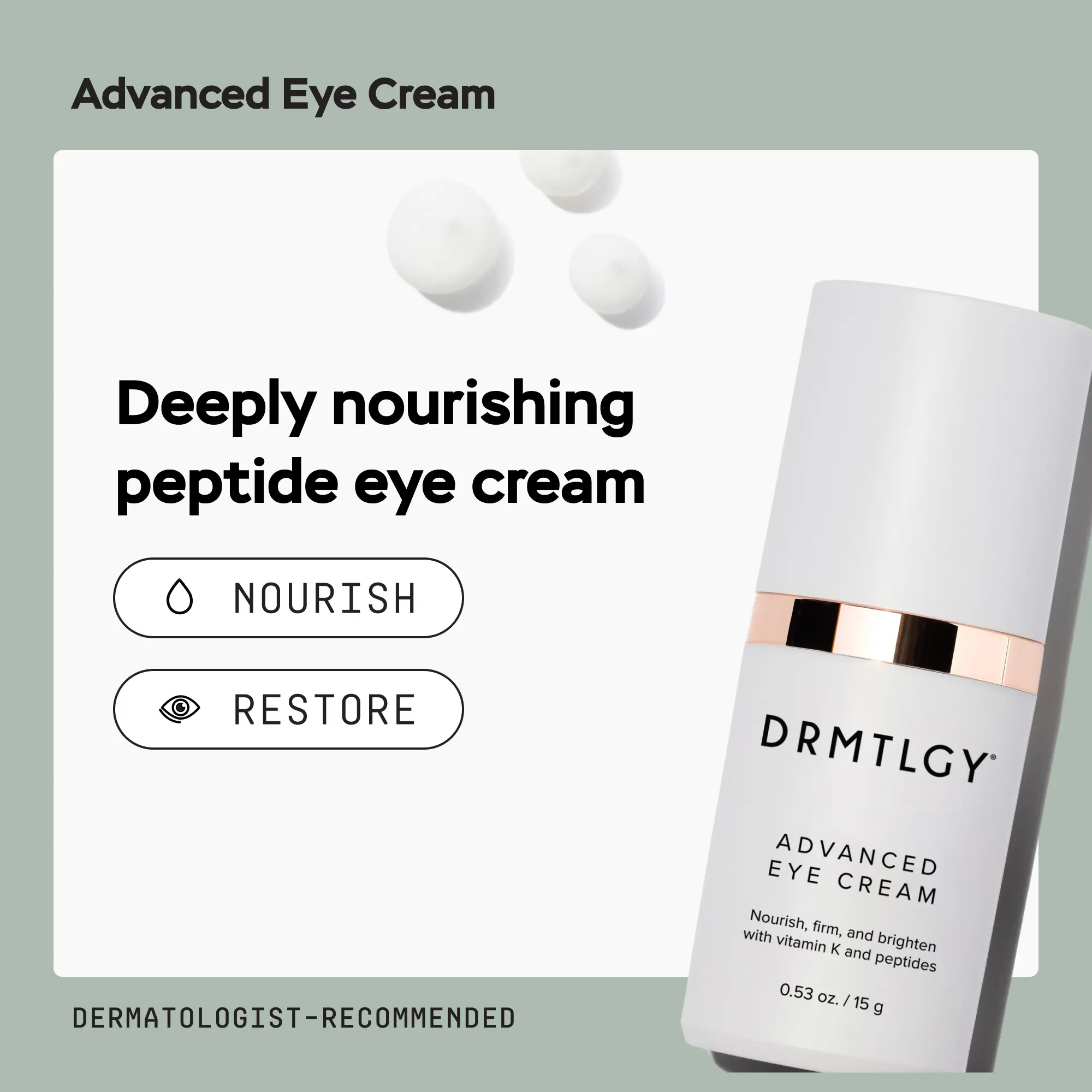 DRMTLGY Advanced Eye Cream 0.53oz with Peptides and Ceramides
