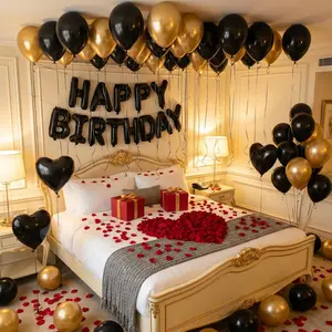 104pcs Black and Gold Birthday Party Decoration Set with Black Happy Birthday Balloon Banner Latex Balloons PET Material for Themed Parties