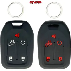 5 Buttons Silicone Smart Key Fob Cover, Fit for 2019 2020 2021 2022 2023 GMC Sierra and Chevy Silverado 1500 2500HD 3500HD  Black with Red + Black with White