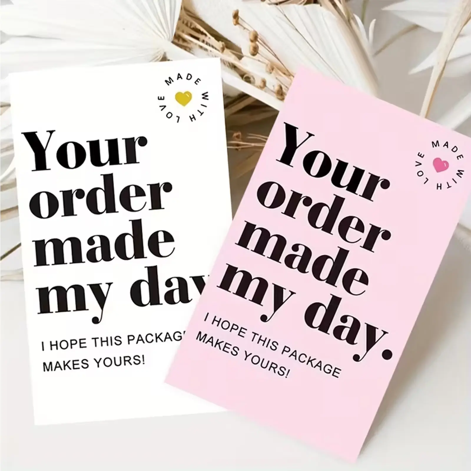 50pcs/100pcs Thank You Cards, Bulk Thank You Cards, with Heart Design for Business, Your Order Made My Day Apology Note Cards for Customer Orders, Small Business Order Thank You Cards, English Text, Heart Design, Greeting Cards, Thanks Card