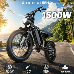 【HiEHA】1500W Electric EBike for Adults 34MPH Max Speed 30-70 Miles Range Full Suspension 20"×4.0" Fat Tires 48V 15AH Removable Battery All Terrain Electric Bike UL 2849 Certified, fathersdaygift