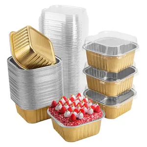 Square Tiramisu Chocolate Packaging Foil Box, Lidded Aluminum Foil Mini Cake Mold, Sweet Treat Baking Mold, Party Use, Baking Essentials, Gold//blue/ Gold, Bakeware