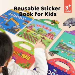 Reusable Sticker Books for Kids 3-Pack - Toddler Travel Toys for Ages 3-6, Airplane Activities, Educational Learning Stickers, Screen-Free Crafts, Easter Basket Stuffers Perfect Birthday Gifts for Boys Girls