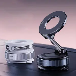 Vacuum Magnetic Suction Phone Holder, Foldable and Retractable Hands-Free Suction Cup Phone Mount for Car/Gym/Mirror/Smooth Surface, Compatible with iPhone Android and All Smartphones