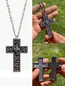 Thanos Necklace Unique Cross Design Pendant Necklace Squidward Games, Vintage Cross Pendant Necklace with Secret Compartment - Gaming Jewelry Costume Accessories Stainless Steel Necklaces