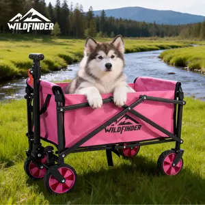 WildFinder Collapsible Wagon Cart with Wheels Foldable - Folding Utility Heavy Duty Wagons Carts for Grocery Sports Garden Shopping Camping Wheelbarrows (Pink, 330 LBS)
