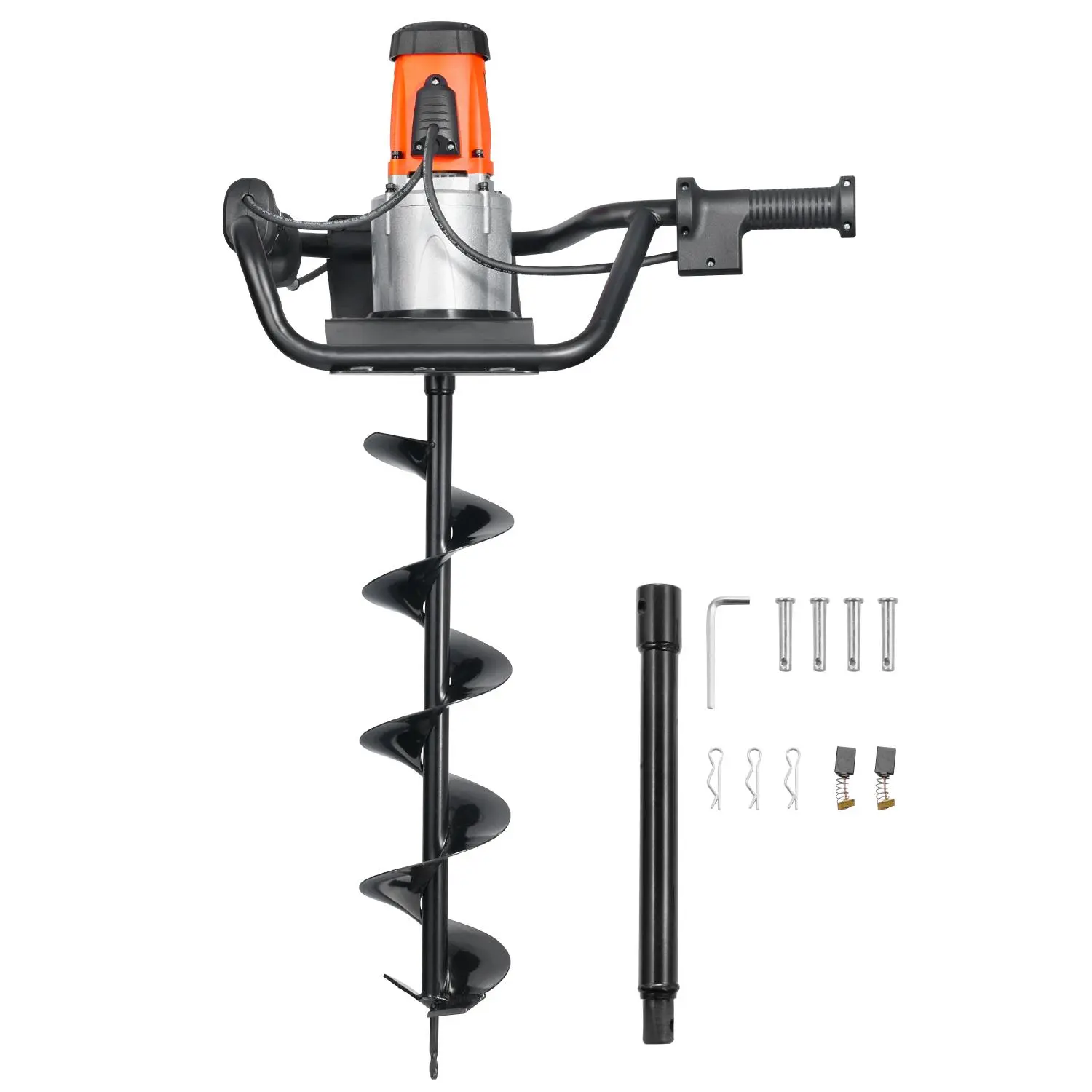 【summerfinds】VEVOR Heavy-Duty Electric Post Hole Digger Drill, 1500W Powerful Motor, 5.71in Alloy Steel Auger Bit, 10.24in Extension Rod, 140 RPM, Rust-Resistant for Outdoors, 5.91in Hole Drilling Capability, Security Lock, Garden Tool, Gifts For Him, Pow