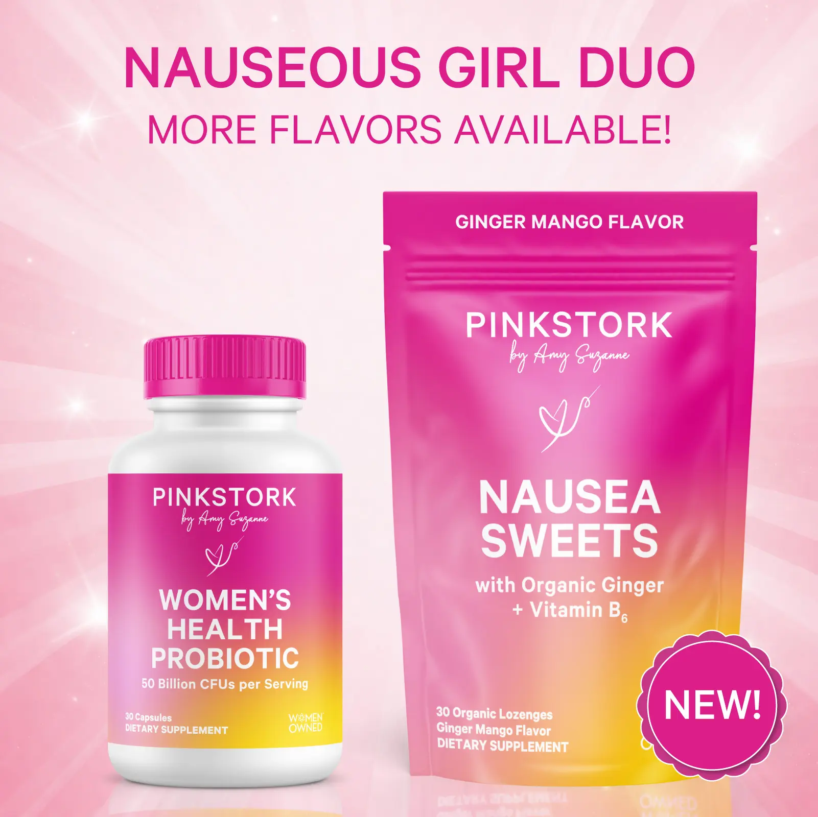 Pink Stork Nauseous Girl Duo | Nausea Sweets + Women's Health Probiotic