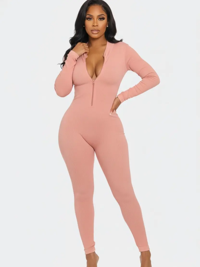 Seamless Long Sleeve Half Zip Jumpsuit